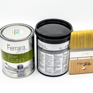 Set de 3 buc, vopsea decorativa Davinci argintiu 1l + amorsa speciala Fondo RICCO 1l + pensula Ferrara Design